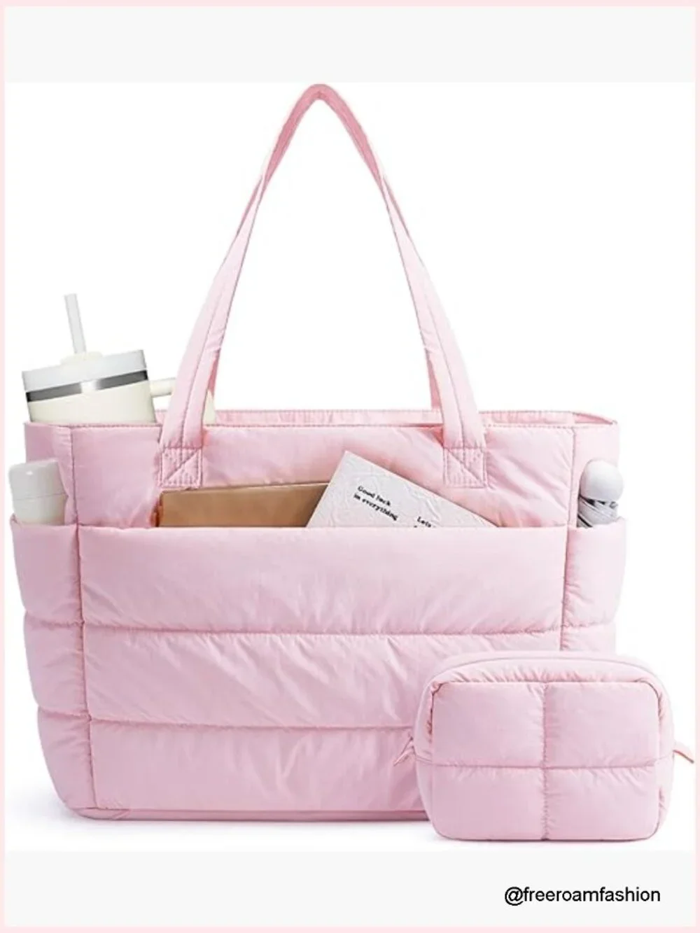 Quilted Tote Bag, Nylon Puffer Shoulder Bag for Work Travel